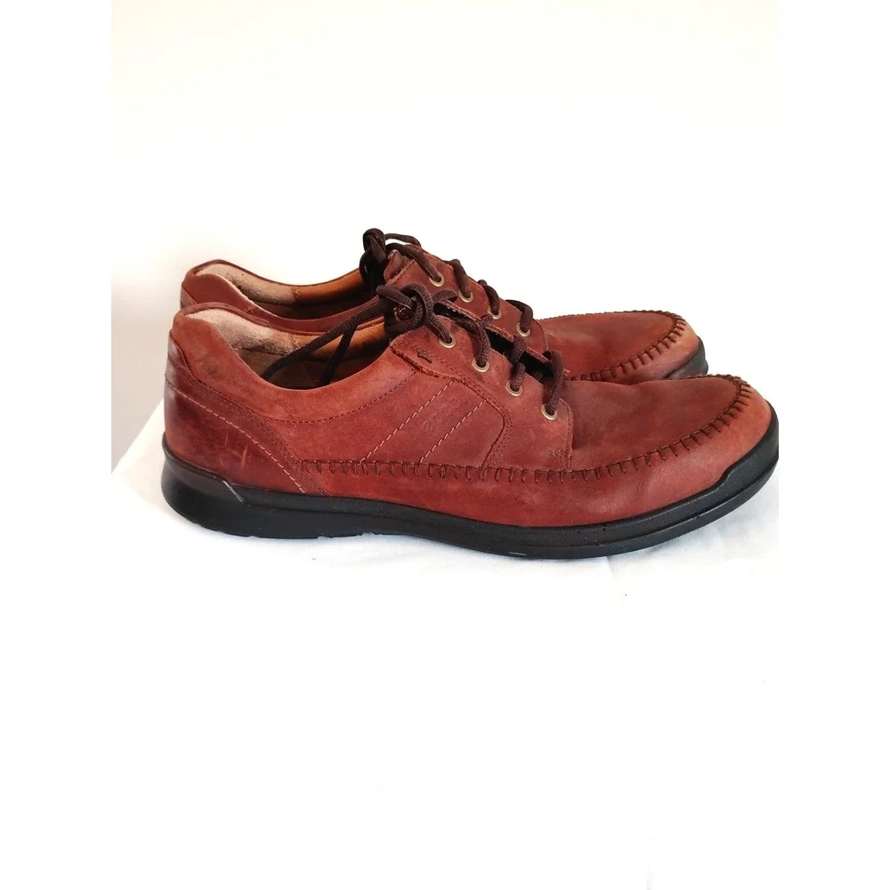 ECCO Seawalker Tie Brown Leather Casual Oxford Old Money Comfort Shoes Men EU 48